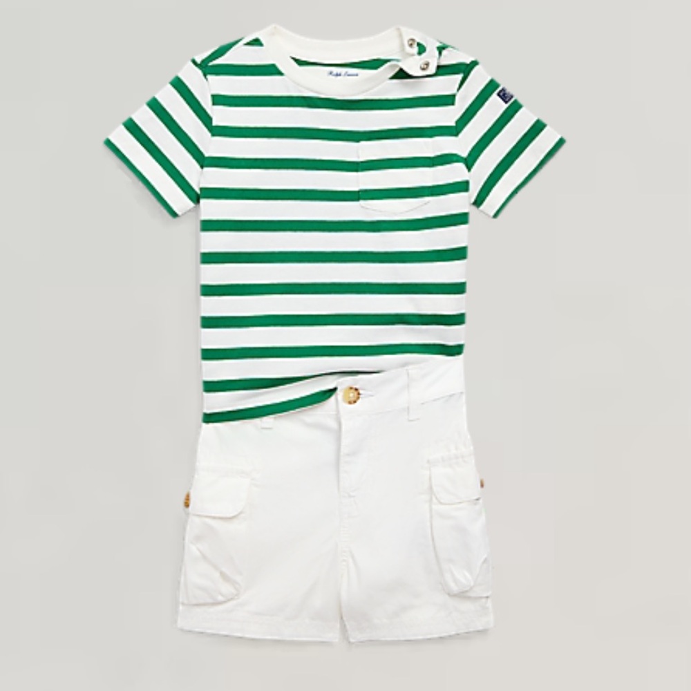 Striped Cotton Tee & Cargo Short Set